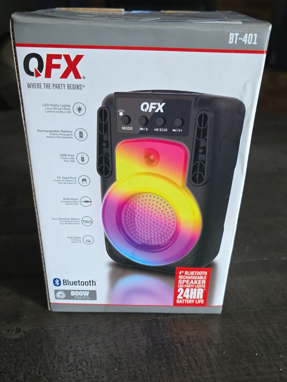 BT-401 Black Bluetooth Portable Speaker with Color LED Lights